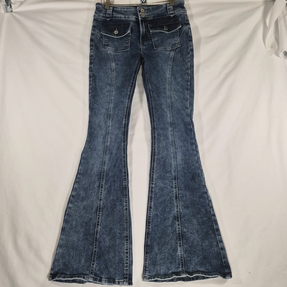 Y2k Low Rose 2000s Super Flare Jeans Size 1/25W Acid Wash - Picture 2 of 13